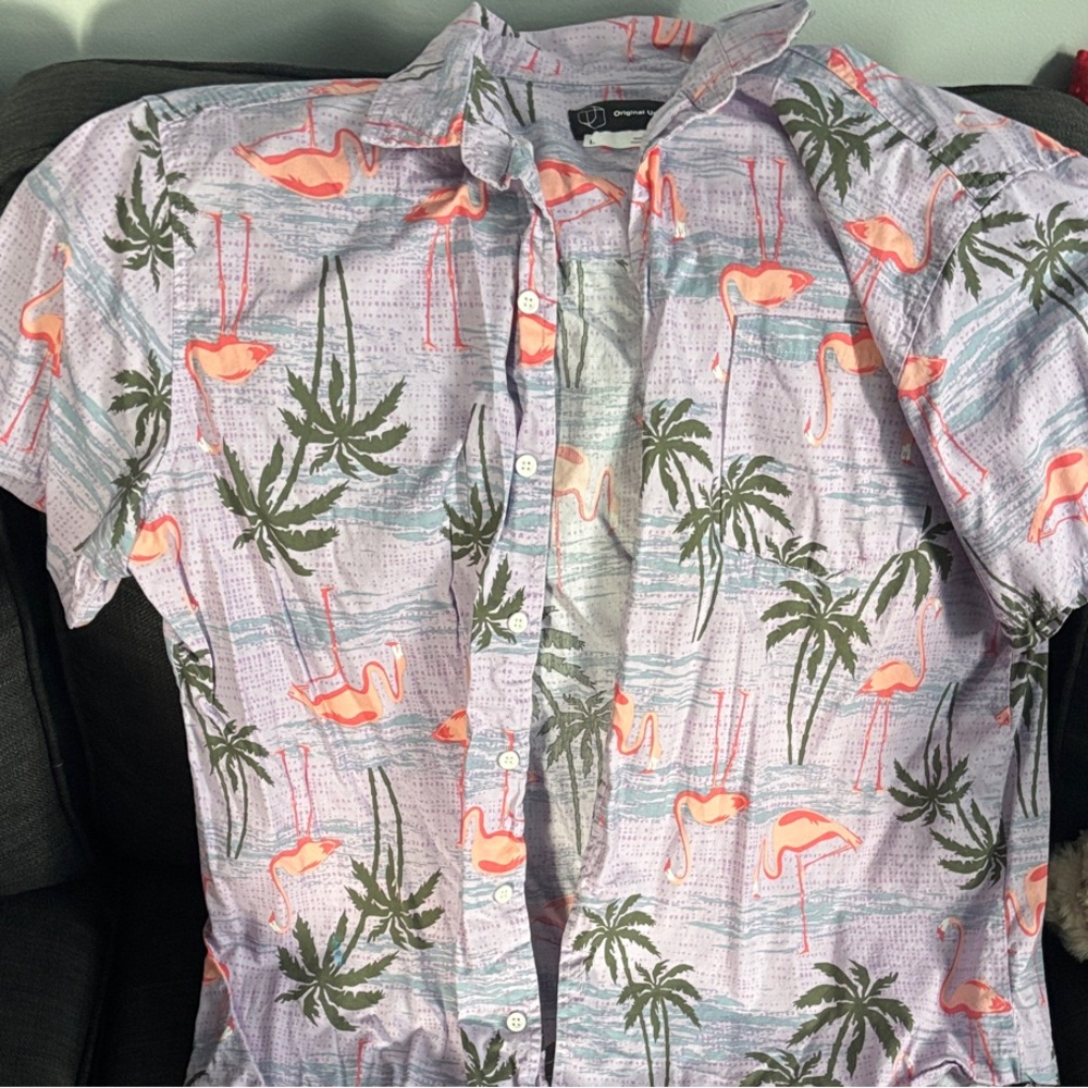 Original Use Flamingo and Palm Print Men's Shirt